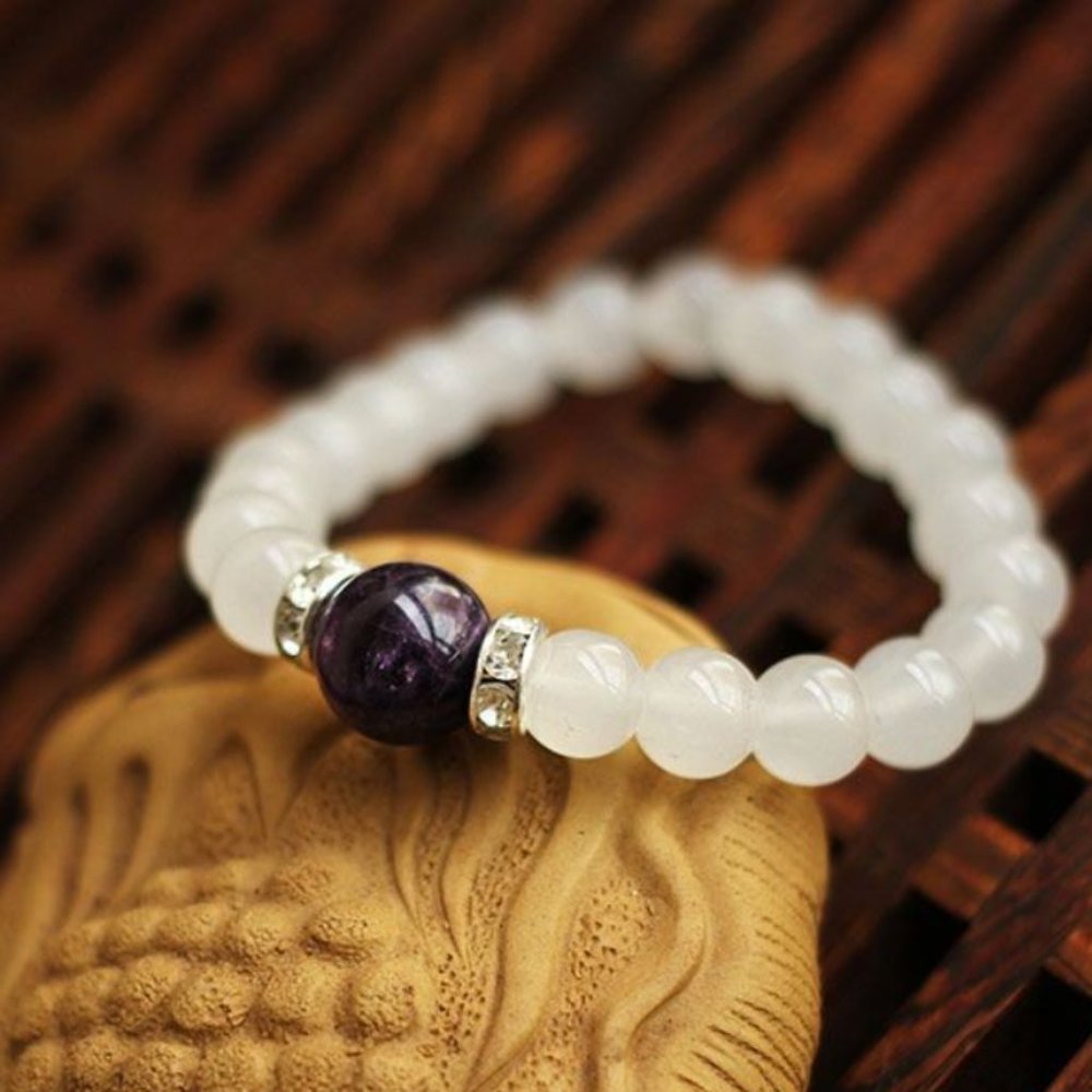 Natural White Chalcedony Positivity Bracelet - Picture 3 of 6